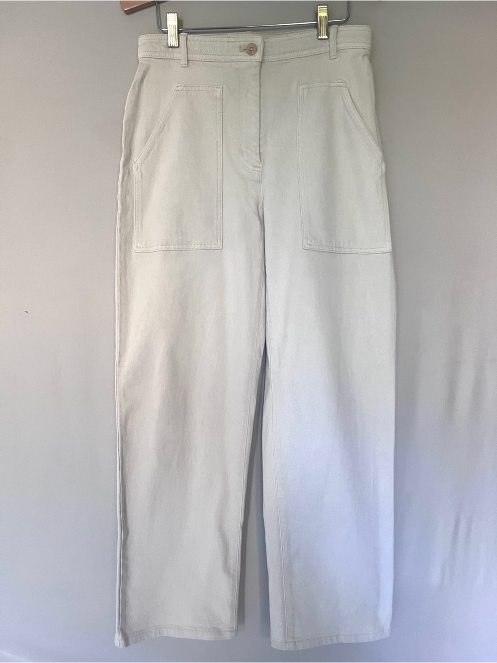 Wilfred Aritzia Cream Patch Pockets Utility Straight Leg Pants Size 6 High Rise